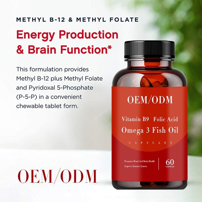 Folsäure-Fisch-Öl Omega des Vitamin-B9 3 Vitamine Softgel fördert Herz und Brain Health