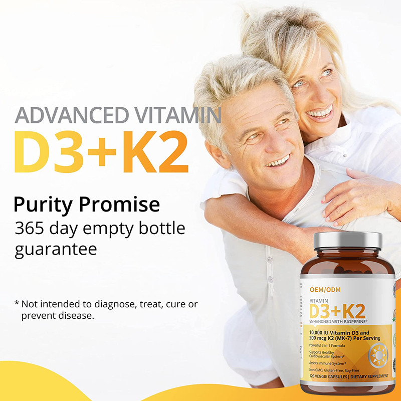 Nicht GMO-Formel 5000 IU-Vitamin D3 Gummies 90 Kapseln Magnetkardiogramm-Vitamin-K2 MK-7