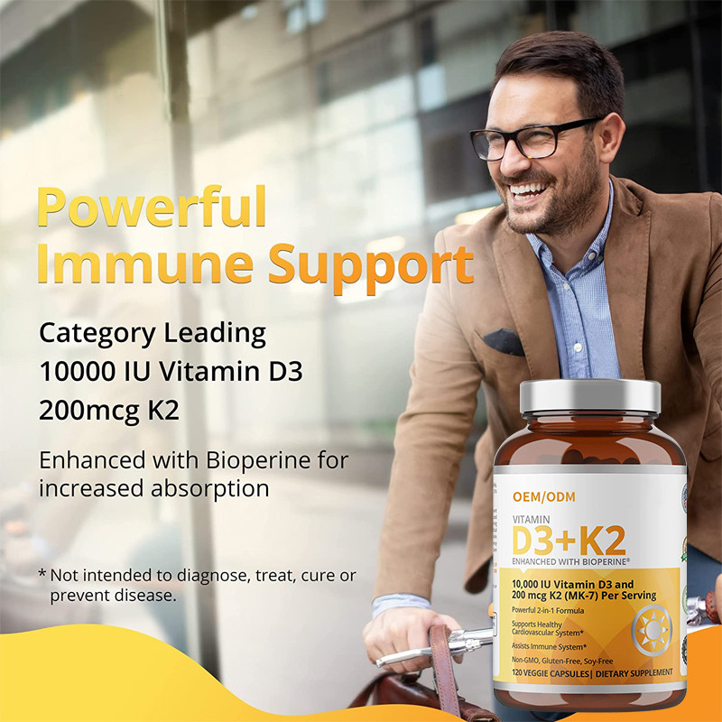 Nicht GMO-Formel 5000 IU-Vitamin D3 Gummies 90 Kapseln Magnetkardiogramm-Vitamin-K2 MK-7