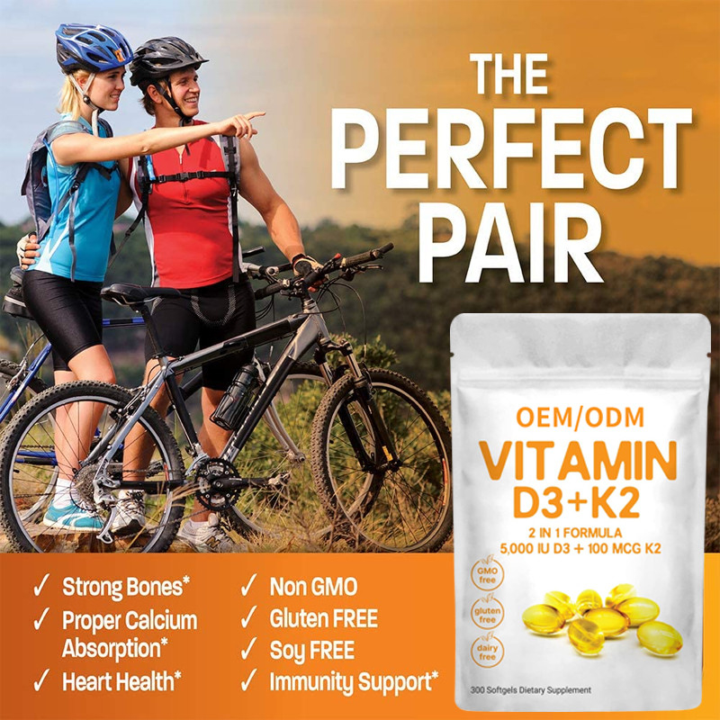 Kundenspezifisches Vitamin D3 Gummies 5000 IU mit K2 100 Magnetkardiogramm Softgels 2 in 1 Stützimmunem Herzen