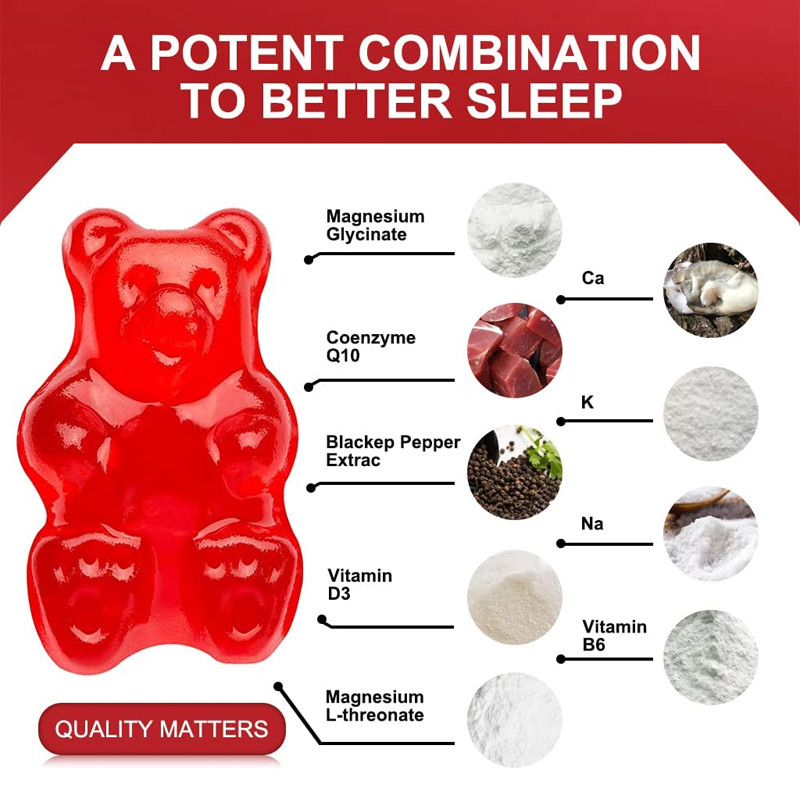 Gluten entspannt sich freier Melatonin-Vitamin Gummies-Stützschlaf Magnesium-Melissen-Auszug des Melatonin-Vitamin-D