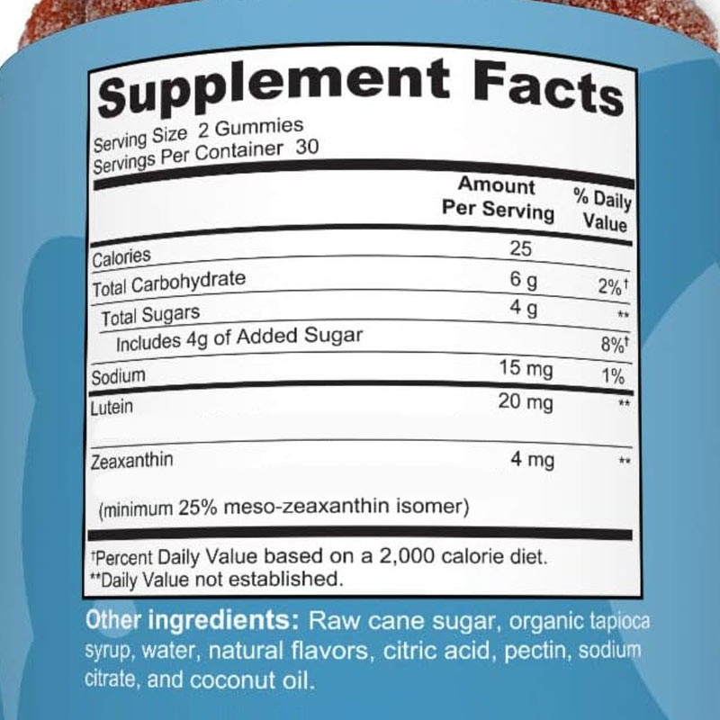 2500 mcg Vitamin B7, natürliches Zeaxanthin, Lutein, individuelle Geschmacksrichtungen, umweltfreundliche Produktion, Augengummis