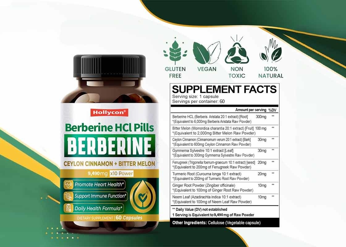 HALAL Berberin HCL Kapseln Immunsystem-Booster Ergänzung Unterstützung zur Gewichtskontrolle