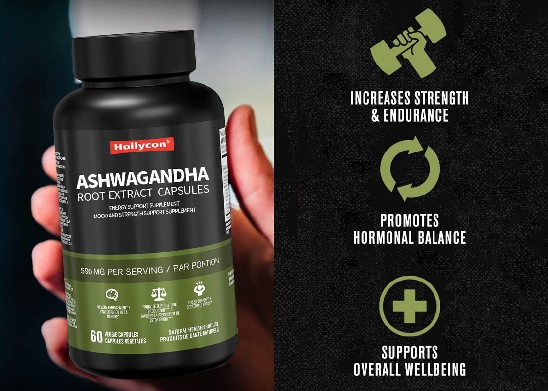 60 Stück Ashwagandha-Wurzel-Extrakt Kapseln Stimmung und Kraft Unterstützung Ergänzung für natürliche Stresslinderung