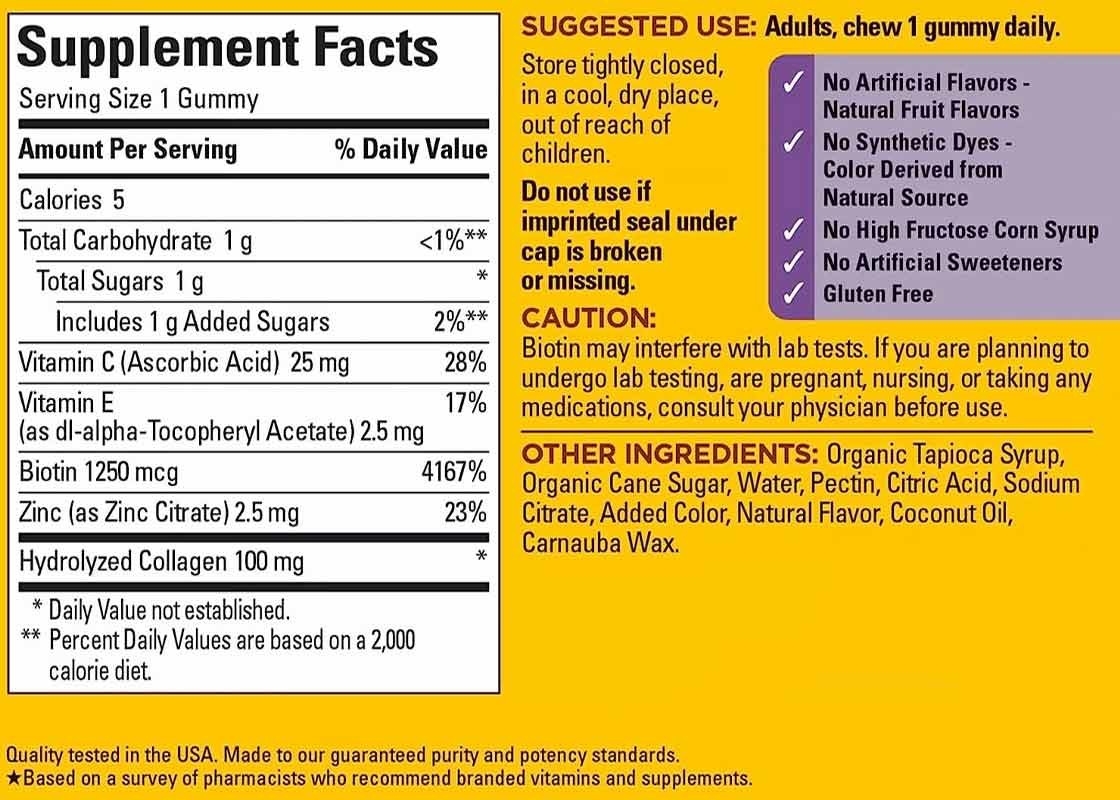 COA Kollagen Gummies mit Vitamin C Zink Biotin 60PCS Für die Gesundheit der Haut Immunsupport-Ergänzung