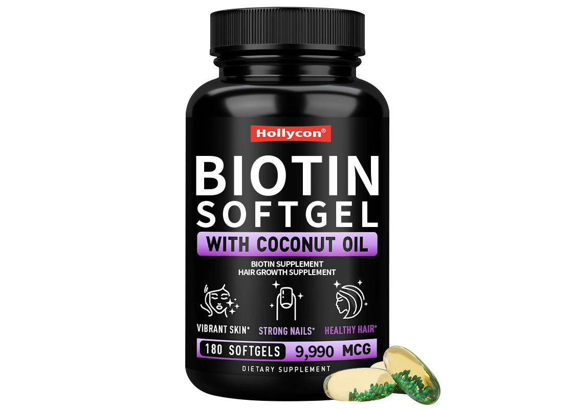 Reines Biotin Vitamin Gummies mit Kokosöl Softgels Schnelleres Haarwachstum Für Haut und Nägel Gesundheit Biotin Ergänzung