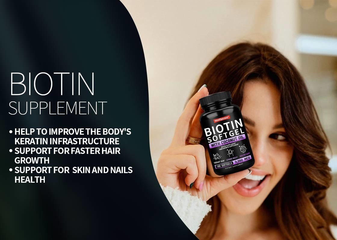 Reines Biotin Vitamin Gummies mit Kokosöl Softgels Schnelleres Haarwachstum Für Haut und Nägel Gesundheit Biotin Ergänzung