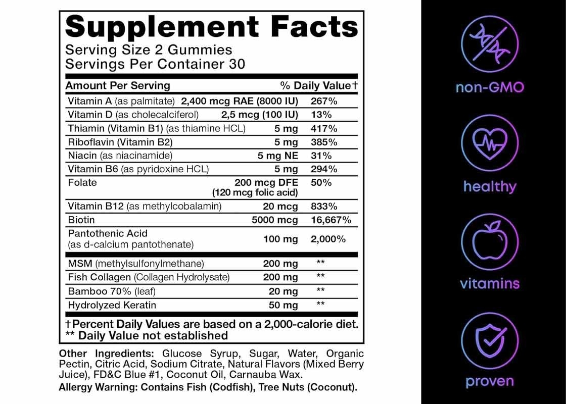Lebensmittel-Kollagen und Biotin Gummies Unterstützung für Haar, Haut und Nägel Gesundheit Ergänzung