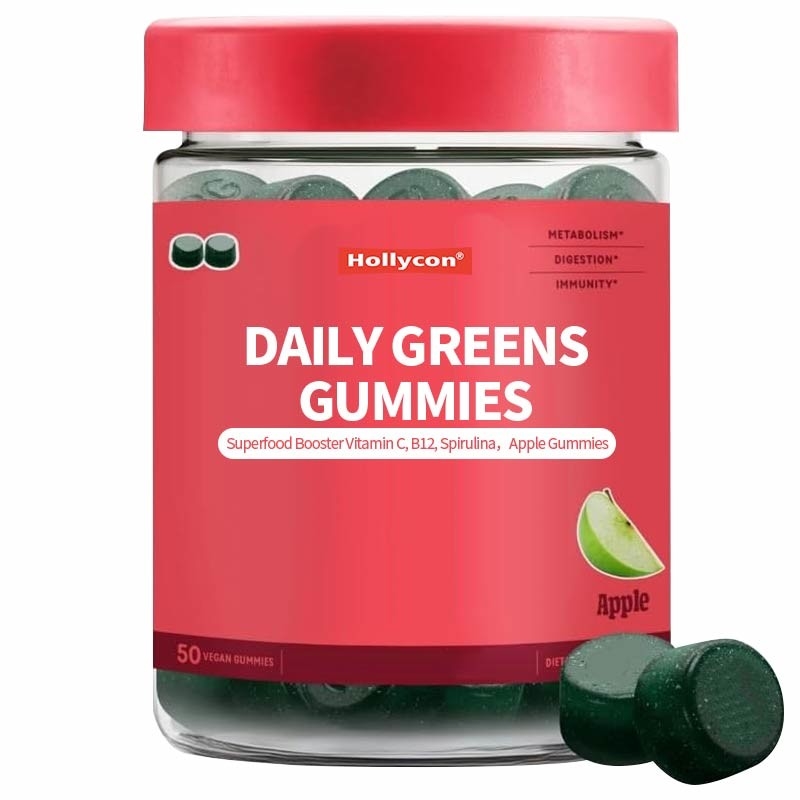 2024 Neue Ankunft Täglich Grün Gummies Superfood Booster Vitamin C B12 Spirulina Apfelgummies