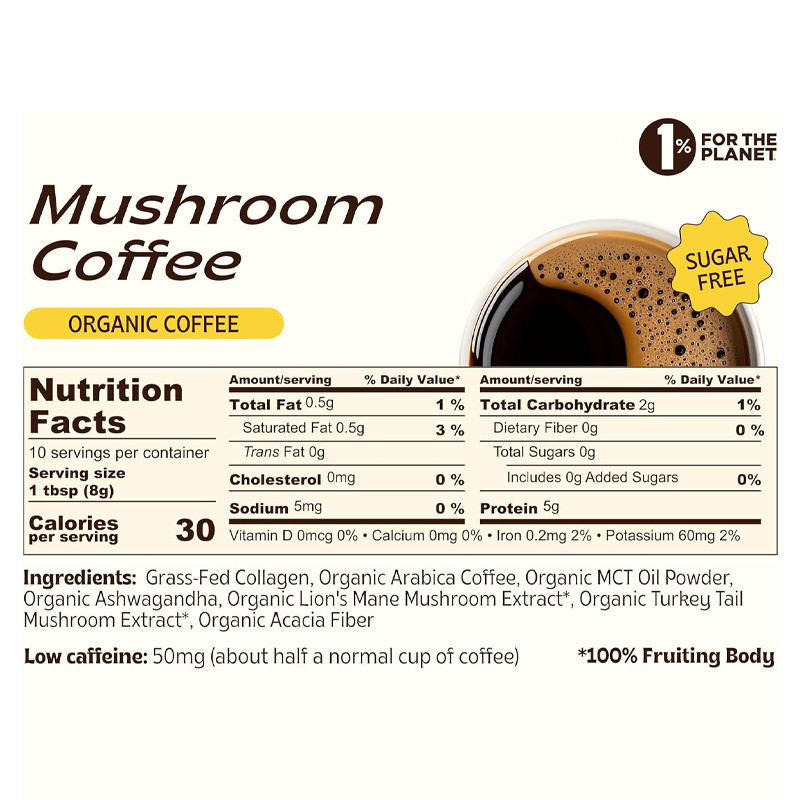 Bio-Instant-Pilz-Kaffee mit Kollagen MCT Öl Verdauung Gesundheit Ergänzung Pilze Kaffeepulver