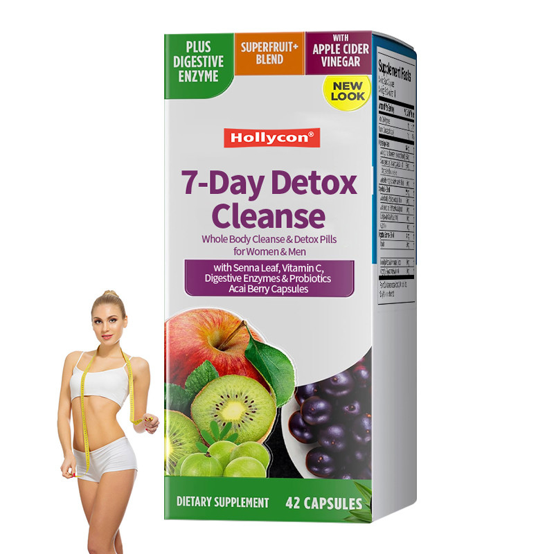7-Tage-Detox-Reinigungskapseln mit Senna-Blatt Vitamin C Verdauungsenzyme Probiotika Acai-Beere Kapseln