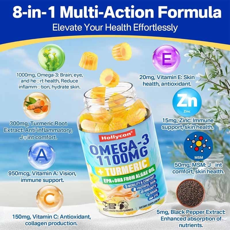 OEM-Unterstützung DHA Vitamin A C E Zink Kurkuma für Erwachsene Omega-3 Flüssiggummi