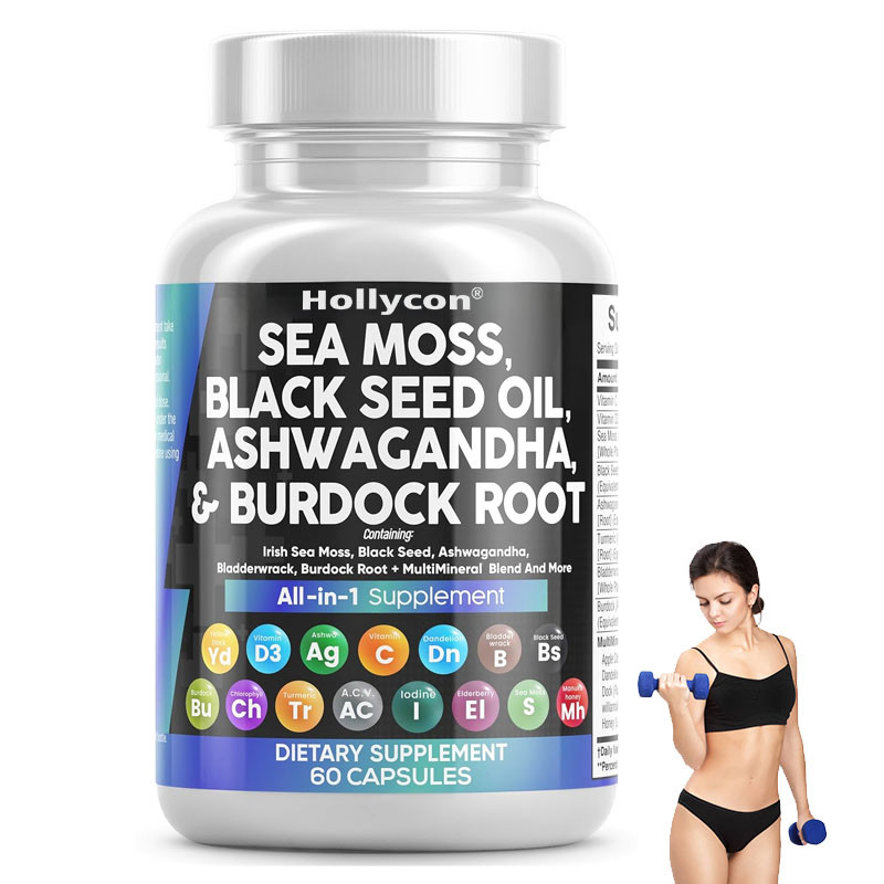 OEM Ashwagandha Kurkuma Vitamin C D3 für Erwachsene Meeresmoos Schwarzkümmelöl Kapseln