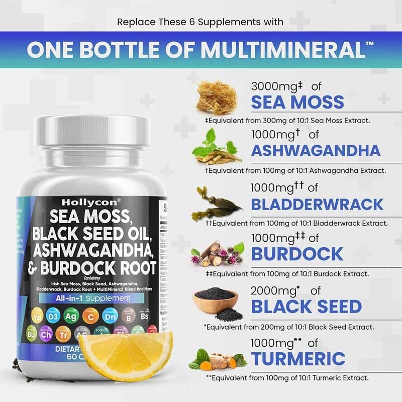 OEM Ashwagandha Kurkuma Vitamin C D3 für Erwachsene Meeresmoos Schwarzkümmelöl Kapseln