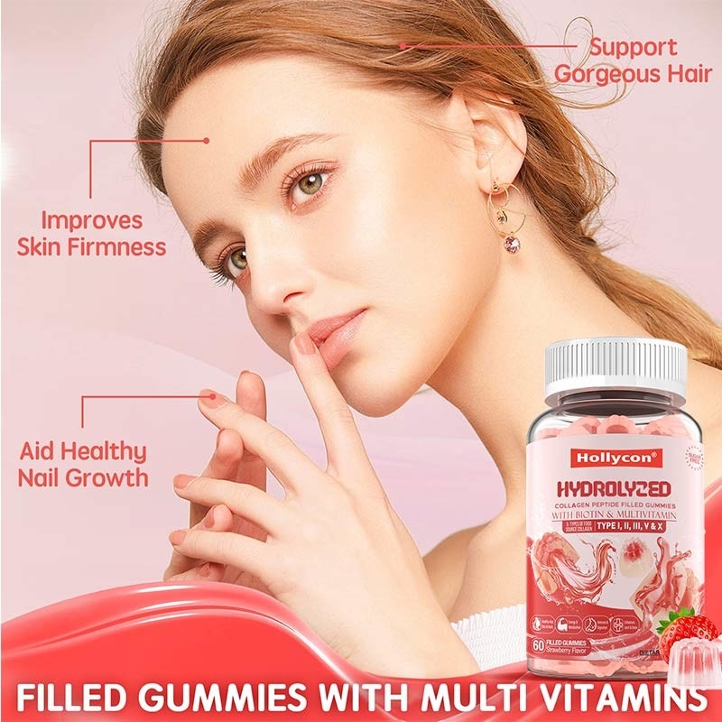 Zuckerfreies Hydrolysiertes Kollagenpeptid gefüllt mit Gummies Protein Typ I,II,III,V,X mit Biotin Vitamin