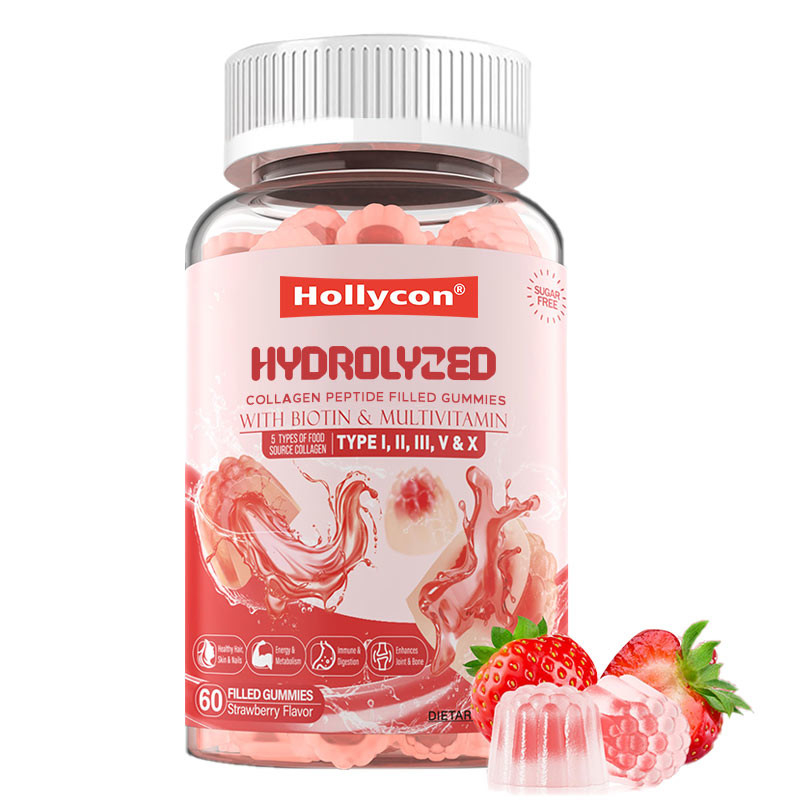 Zuckerfreies Hydrolysiertes Kollagenpeptid gefüllt mit Gummies Protein Typ I,II,III,V,X mit Biotin Vitamin