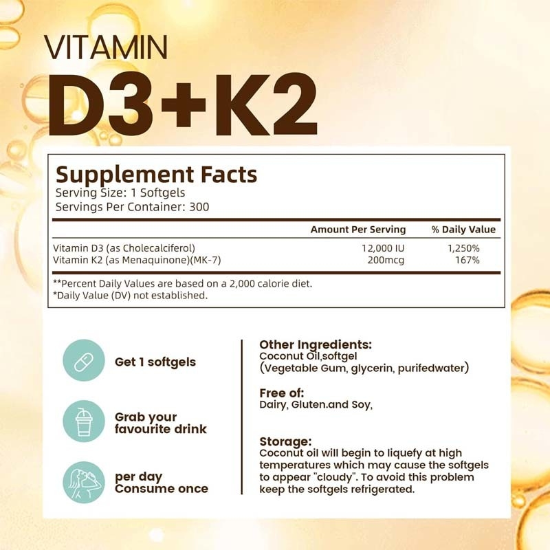 OEM Calcium Absorption Knochen Immun- und Herzgesundheit Vitamin D3 K2 Kokosnussöl Softgels