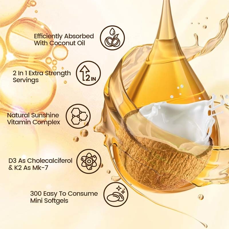 OEM Calcium Absorption Knochen Immun- und Herzgesundheit Vitamin D3 K2 Kokosnussöl Softgels