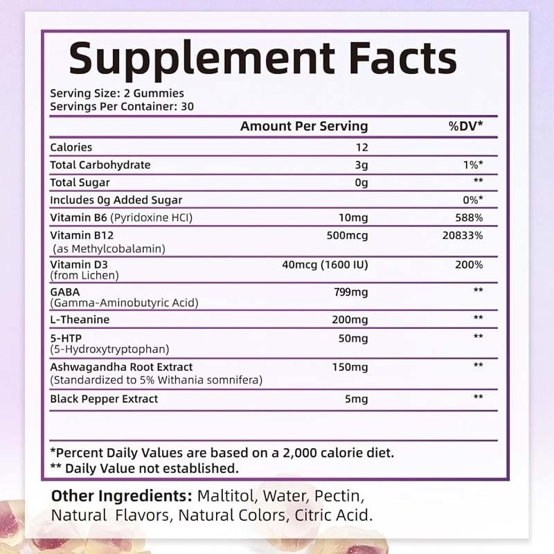 Fabrik-GABA mit L-Theanin 5-HTP Vitamine D3 B12 Stresslinderung Schlafgummies