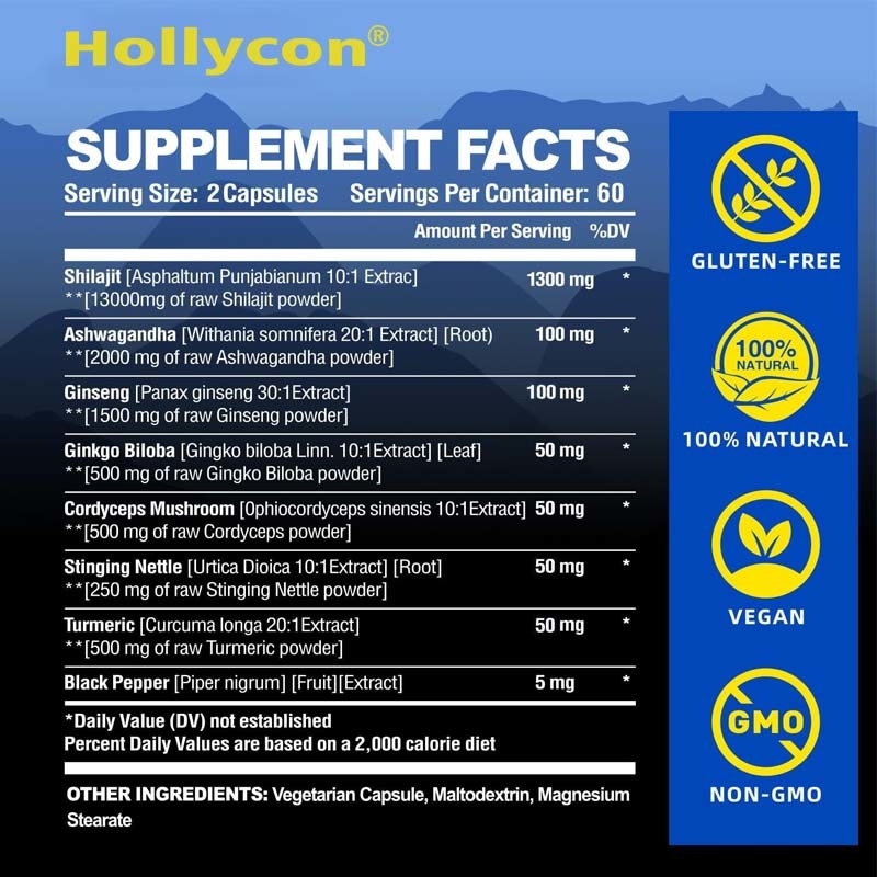 Shilajit Kapseln 85+ Spurenelemente Energie und Immunförderung für Männer und Frauen