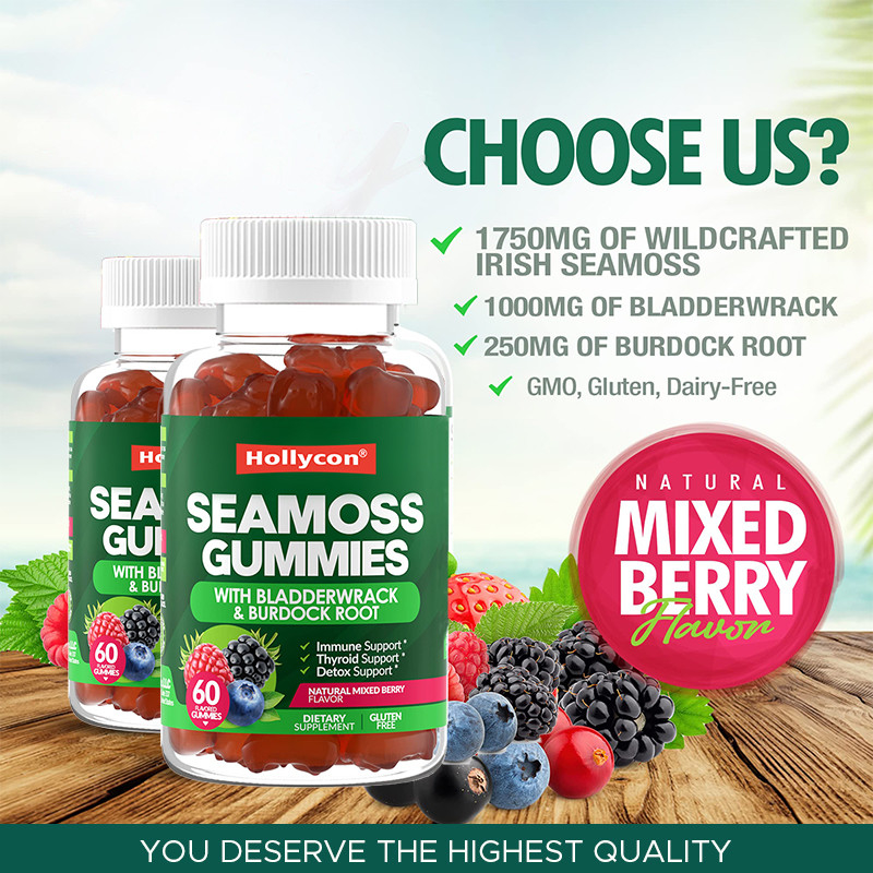 Irish Sea Moss Gummies 1000mg Bladderwrack Sea Moss Gummies zur Unterstützung der Verdauung