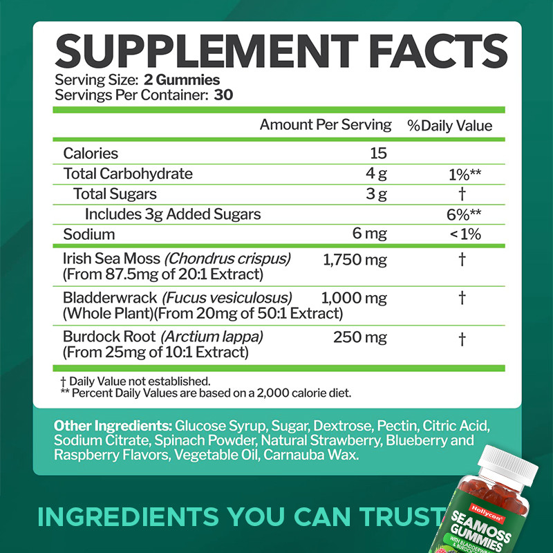 Irish Sea Moss Gummies 1000mg Bladderwrack Sea Moss Gummies zur Unterstützung der Verdauung