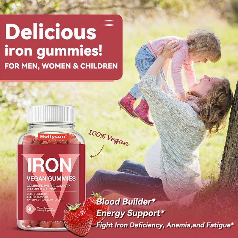 Eisenvegan Gummies für Erwachsene 60mcg Folsäure Eisen Gummies für Energie Unterstützung