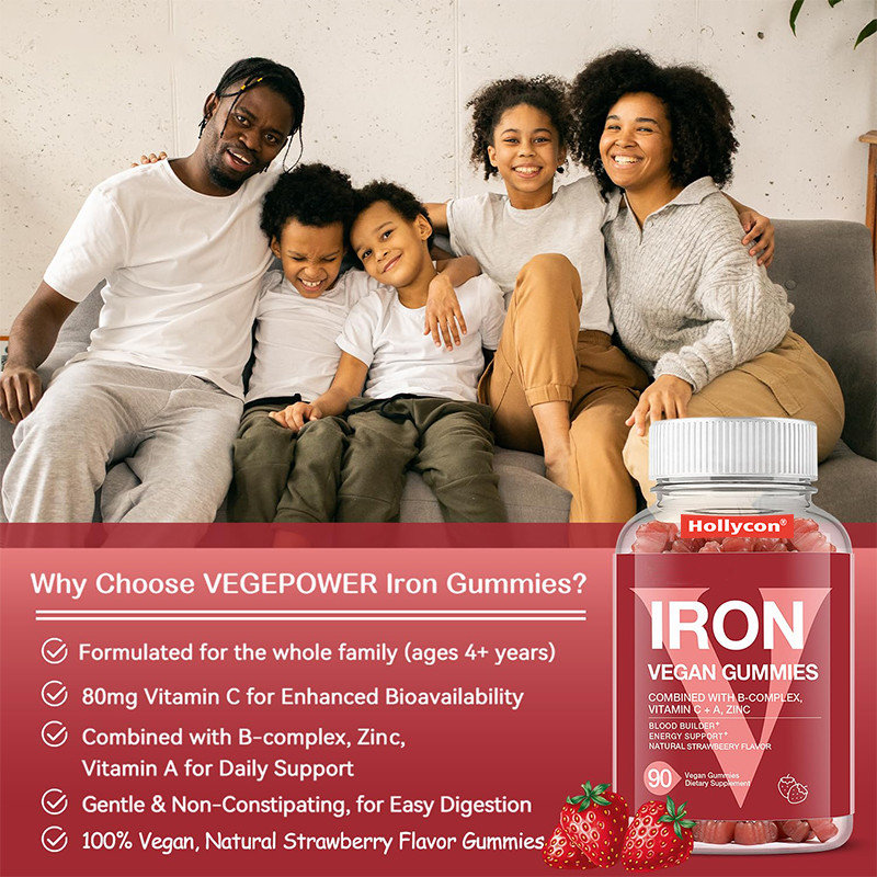 Eisenvegan Gummies für Erwachsene 60mcg Folsäure Eisen Gummies für Energie Unterstützung