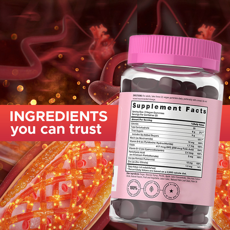 Eisengummies für Frauen 18 mg Eisengummies für die Produktion von roten Blutkörperchen