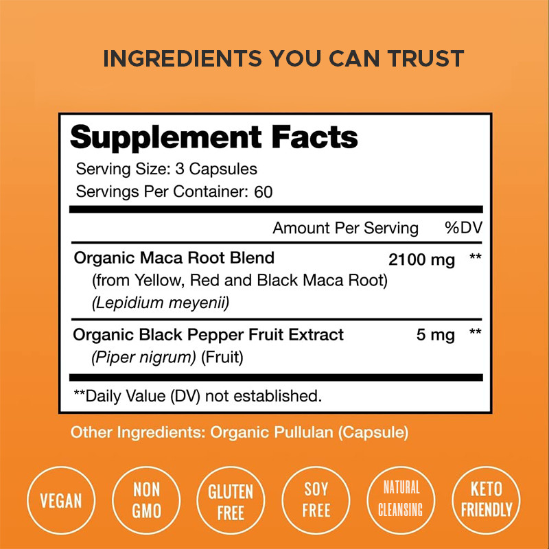 Maca-Wurzelkapseln für Männer 2100 mg Bio-Maca-Wurzelmischung zur Stimmungsförderung