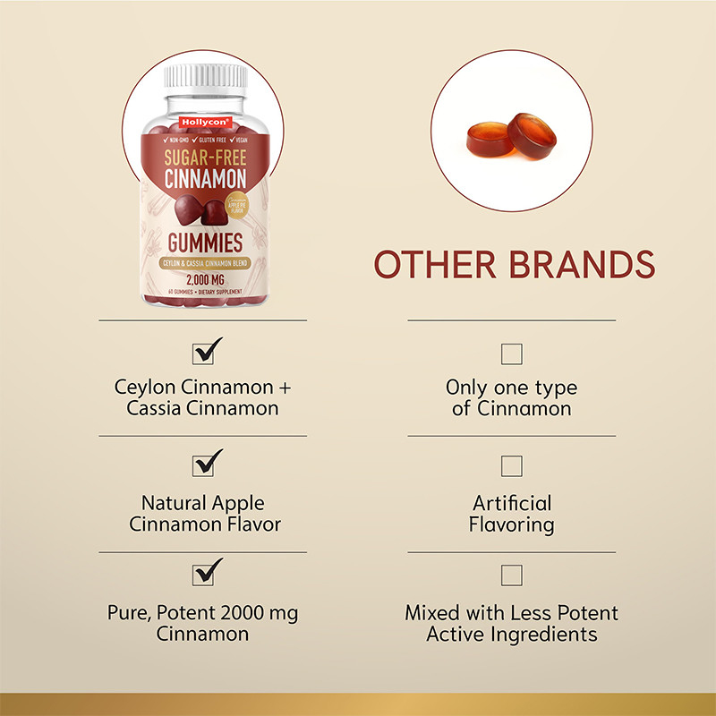 Zuckerfreie Zimtgummies 1000 mg Ceylon Zimt Extrakt Gummies zur Unterstützung des Immunsystems