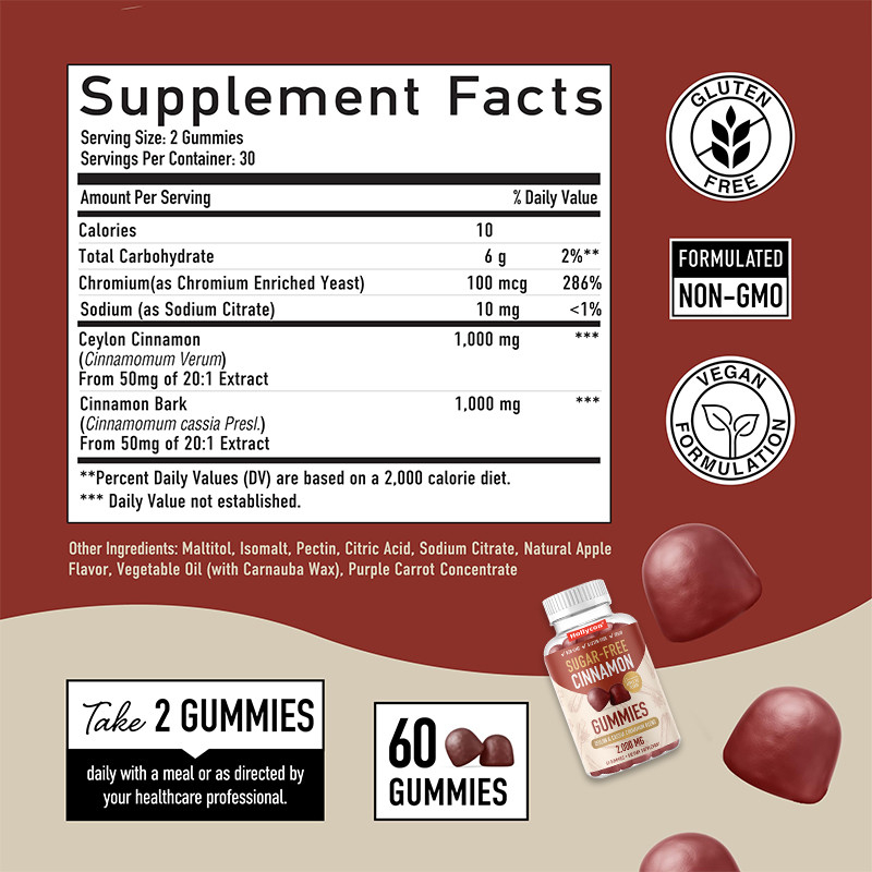 Zuckerfreie Zimtgummies 1000 mg Ceylon Zimt Extrakt Gummies zur Unterstützung des Immunsystems