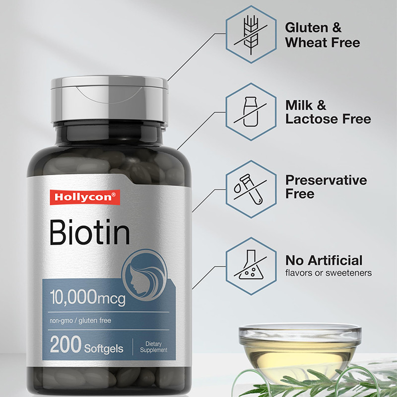 Biotin-Ergänzungsmittel für die Gesundheit der Haare 10.000mcg Biotin-Softgels für die Gesundheit der Haare und Nägel