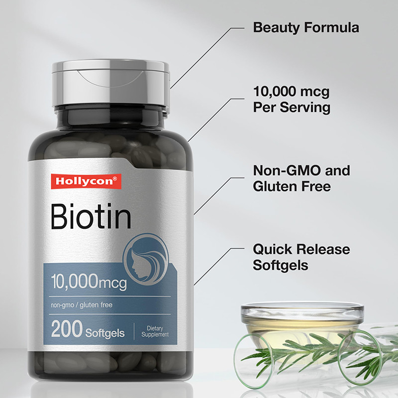 Biotin-Ergänzungsmittel für die Gesundheit der Haare 10.000mcg Biotin-Softgels für die Gesundheit der Haare und Nägel