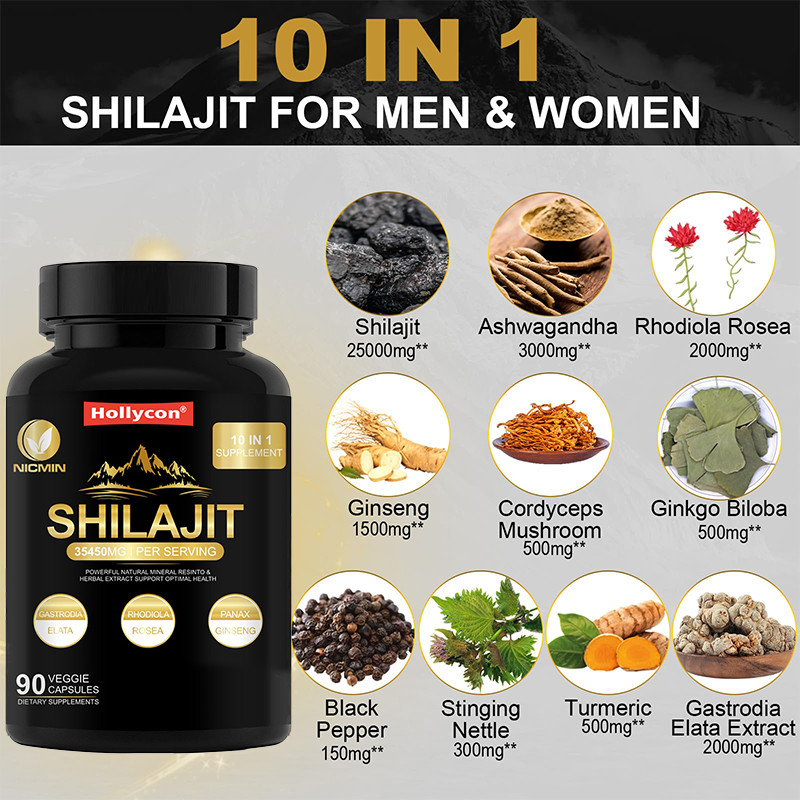 Reine organische Himalaya-Shilajit-Ergänzung zur Unterstützung des Immunsystems 25000 mg Shilajit-Kapseln