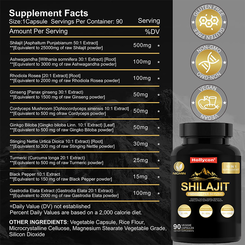 Reine organische Himalaya-Shilajit-Ergänzung zur Unterstützung des Immunsystems 25000 mg Shilajit-Kapseln