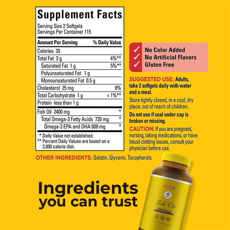 Fischöl Omega 3 Nahrungsergänzungsmittel 1200 mg Softgels Omega 3 Fischöl zur Unterstützung eines gesunden Herzens 230 Softgels 115 Tagesversorgung