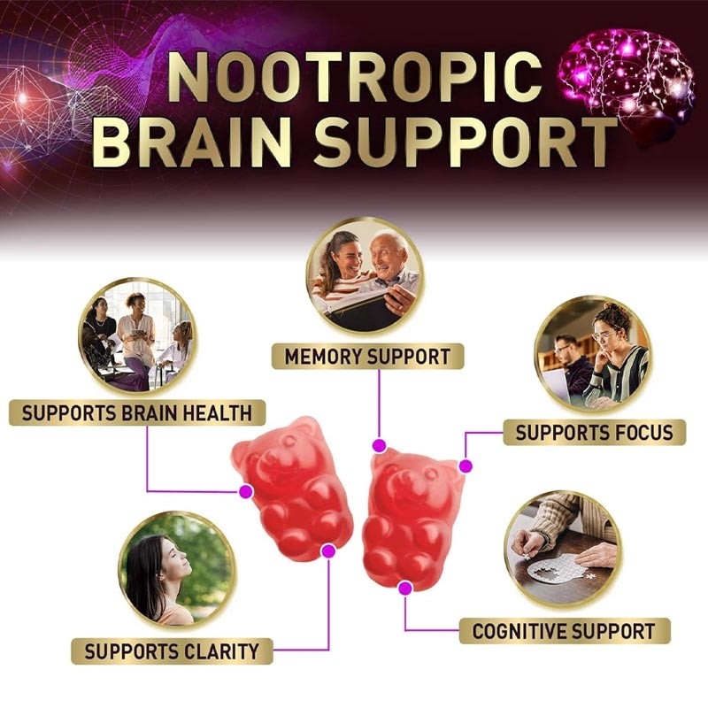 OEM Gehirnpräparate für Gedächtnis und Fokus Nootropische Gedächtnispräparate Gummi für die Gesundheit des Gehirns Konzentration Mental & kognitive