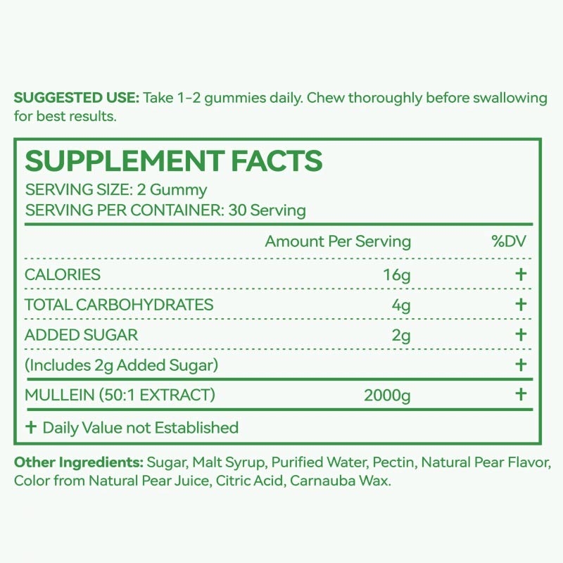 Premium-Mullein-Blatt-Extrakt für die Lunge 2000mg Mullein Gummies Lunge Detox Atmung Verdauung Immunförderung