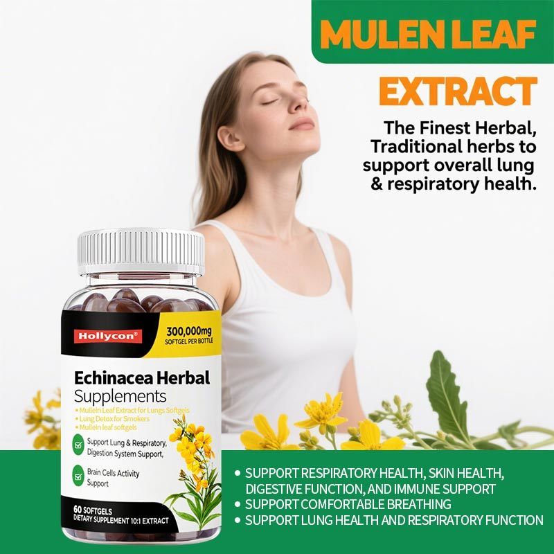 Königskerzenblatt-Extrakt für Lungen-Softgels, Lungen-Detox für Raucher, Lungenreinigung zur Unterstützung der Atemwege, Kräuterergänzungsmittel, Vegan, Ohne Gentechnik, Immun- und Verdauungsunterstützung, 180 Stück, 180 Tage Vorrat