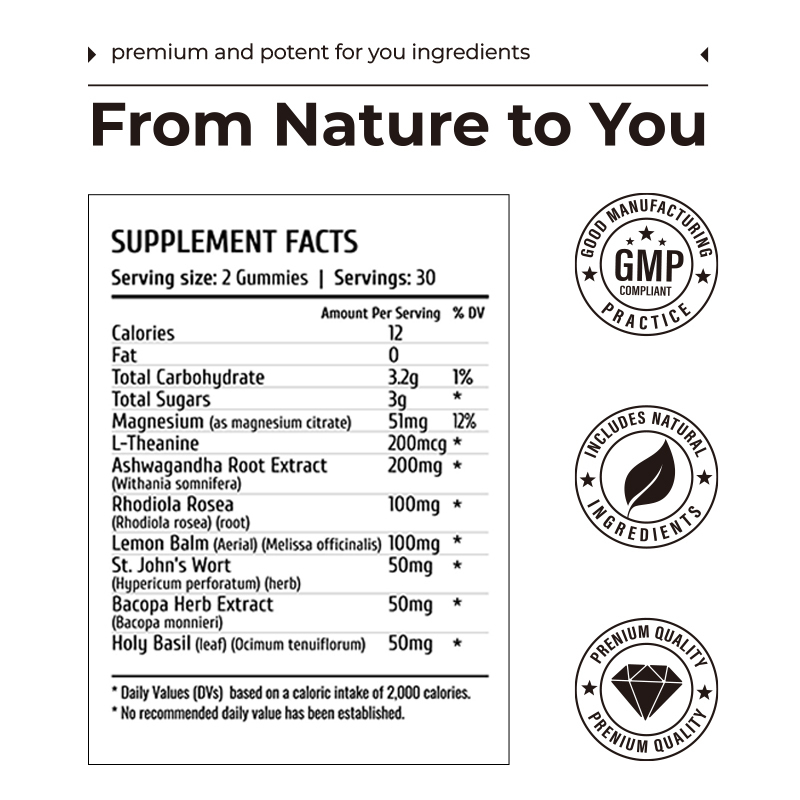 Stimmungsunterstützende Gummibärchen OEM-Fabrik Magnesium-Gummibärchen für Erwachsene zur Stressbewältigung, Förderung der mentalen Konzentration und Verbesserung der Schlafqualität