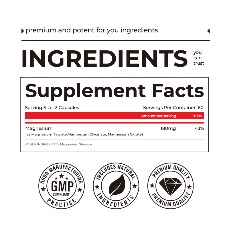 Magnesium-Komplexkapseln Privatkennzeichnung Stimmungsunterstützungspräparate für Erwachsene Verbessern die Nährstoffabsorption