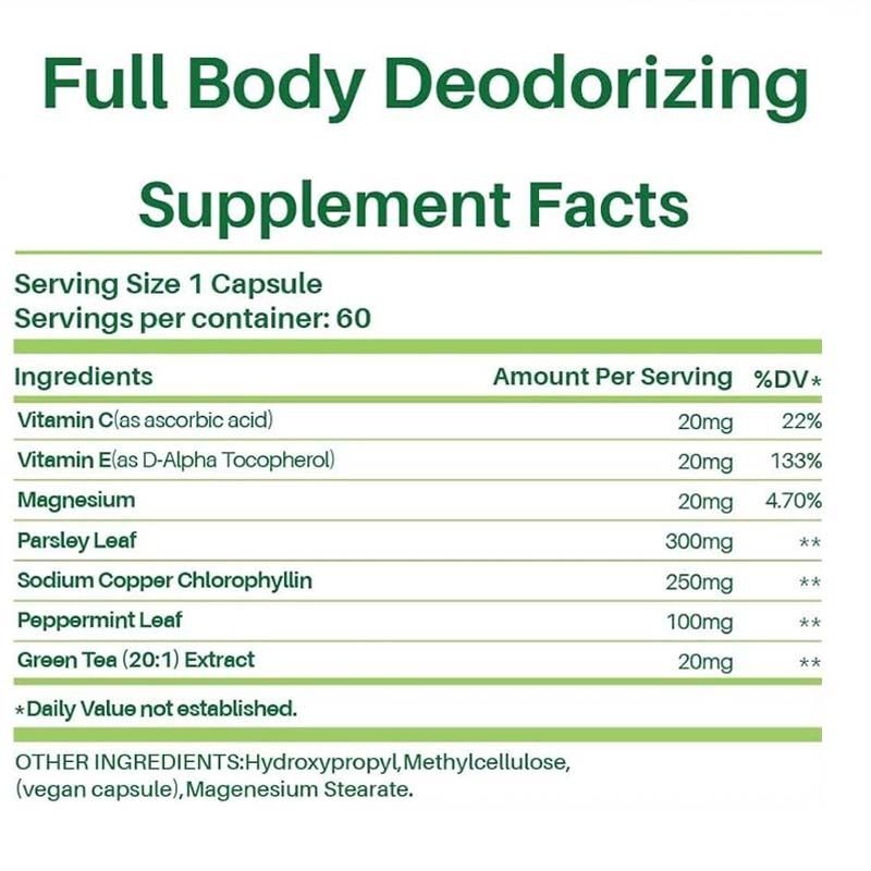 Body Deodorizing Supplement - natürliche interne Geruchspillen für Männer & Frauen | Chlorophyllkapseln für Atem, Körper und Darmgesundheit