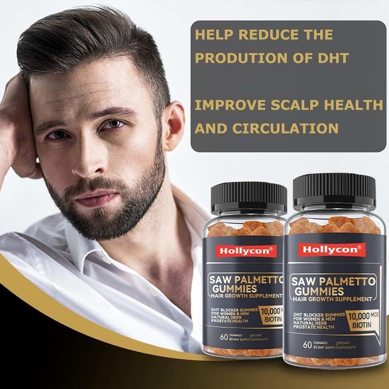 Herstellte Haarwuchs Ergänzung für Frauen & Männer DHT Blocker Gummies Unterstützung Hormonbalance Prostata Gesundheit Saw Palmetto Gummies