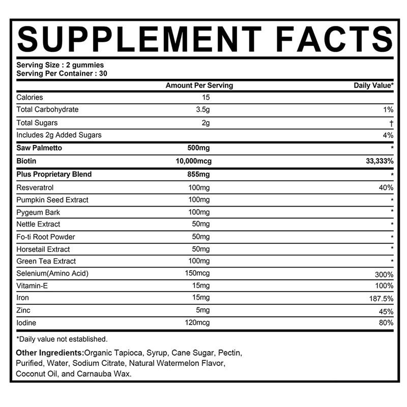 Herstellte Haarwuchs Ergänzung für Frauen & Männer DHT Blocker Gummies Unterstützung Hormonbalance Prostata Gesundheit Saw Palmetto Gummies