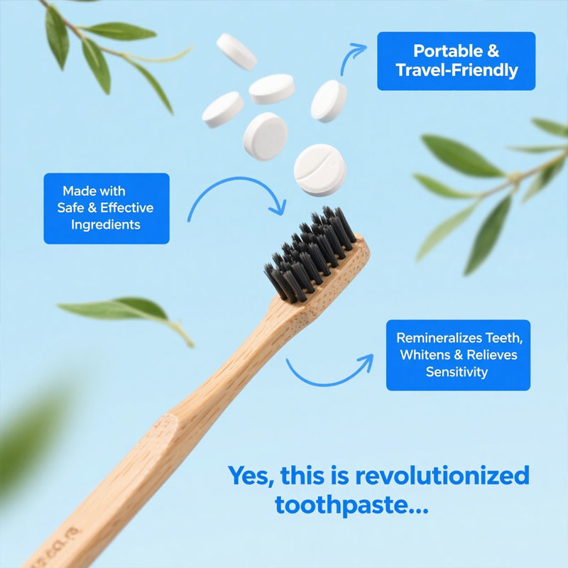 Factory Made Zahnpasta -Tabletten, Nanohydroxyapatit mit Probiotika, Fluorid und Kunststofffrei, Öko- und Reisefreundlichkeit, erinnern kaubare Zahnpasta -Laschen, benutzerdefinierte Formel