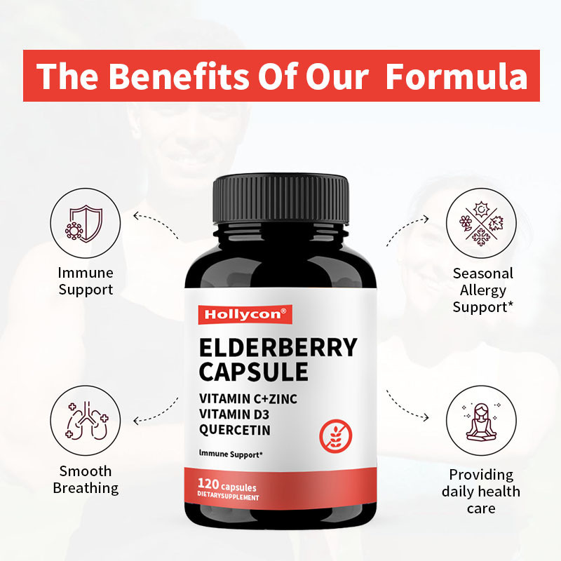 OEM Elderberry Vitamin C und Zink 120 Kapseln Immunförderung Kräuterergänzung Natürlicher Immunitätsförderer Elderberry Kapsel