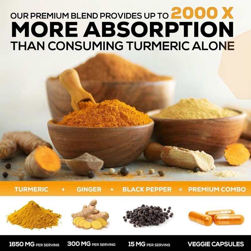 OEM Kurkuma Curcumin Ergänzung mit Bio-Kurkuma & Ingwer Schwarze Pfeffer für die beste Absorption Gelenksupport Curcumin Kapsel