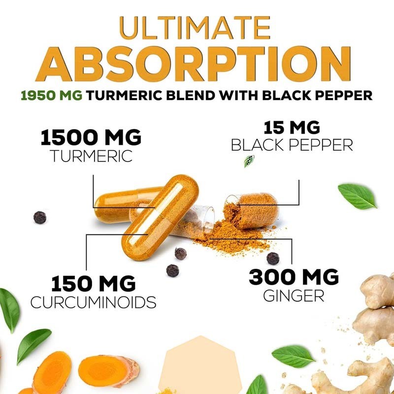 OEM Kurkuma Curcumin Ergänzung mit Bio-Kurkuma & Ingwer Schwarze Pfeffer für die beste Absorption Gelenksupport Curcumin Kapsel