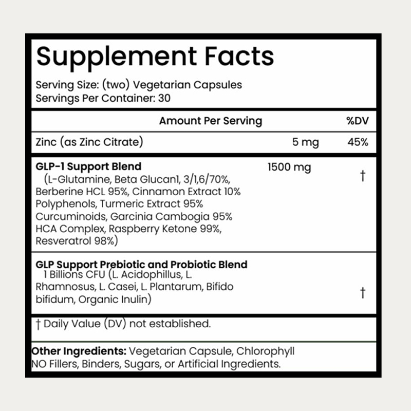 Hot-Selling GLP-1 Nahrungsergänzungsmittel Stoffwechselunterstützung Kapseln 60 vegetarische Kapseln pro Flasche Nehmen Sie 2 pro Tag